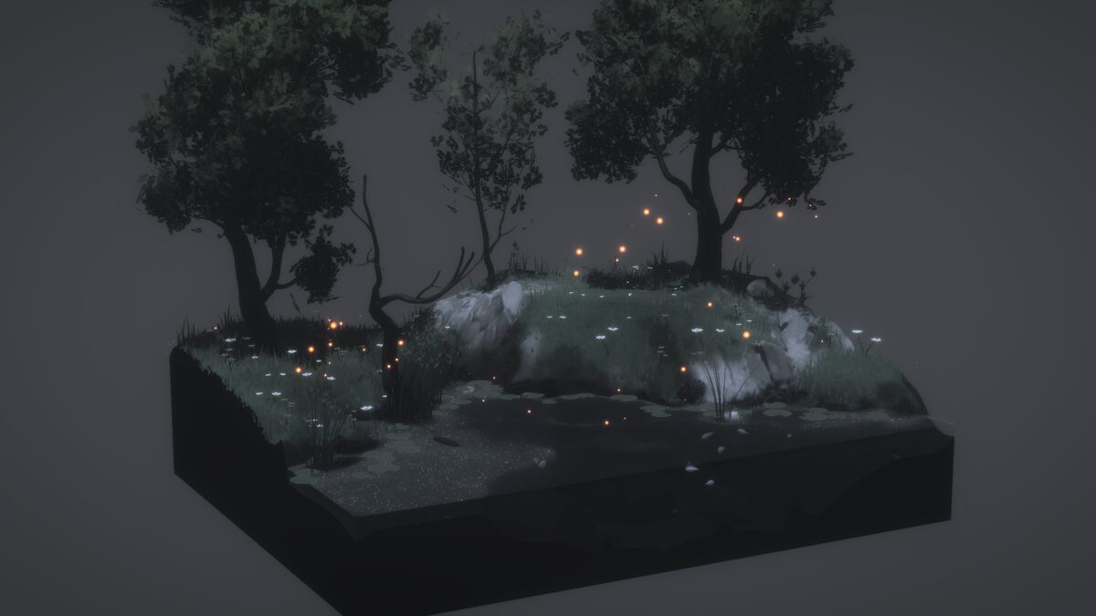 Nemus at dusk with fireflies