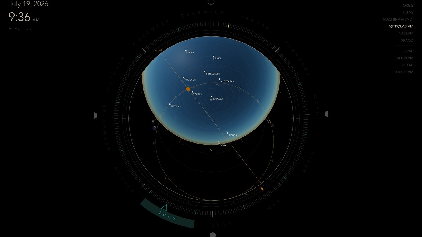 Tempus as a planispheric astrolabe, the sky over one latitude