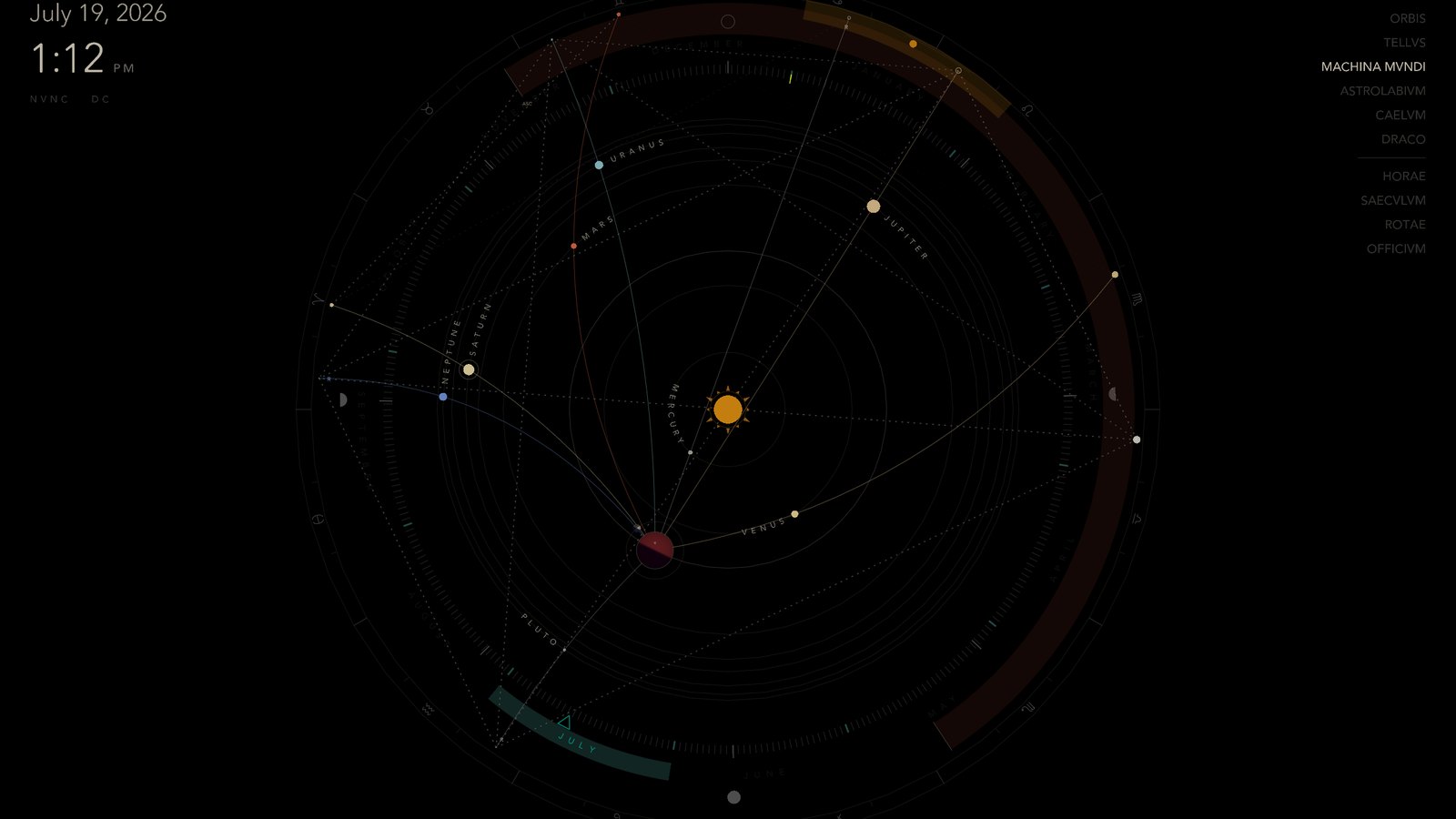 Tempus showing the solar system with the planets on their orbits